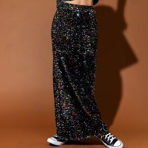 Dressed in LaLa Disco Drama Rainbow Sequin Maxi Skirt - S